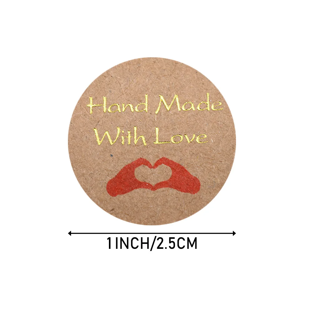 50-500pcs Handmade With Love Kraft Paper Stickers 25mm Round Adhesive Labels Baking Wedding Decoration Party Decoration Sticker