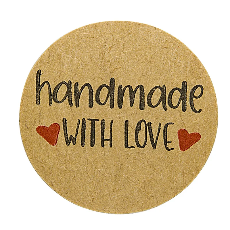 50-500pcs Handmade With Love Kraft Paper Stickers 25mm Round Adhesive Labels Baking Wedding Decoration Party Decoration Sticker