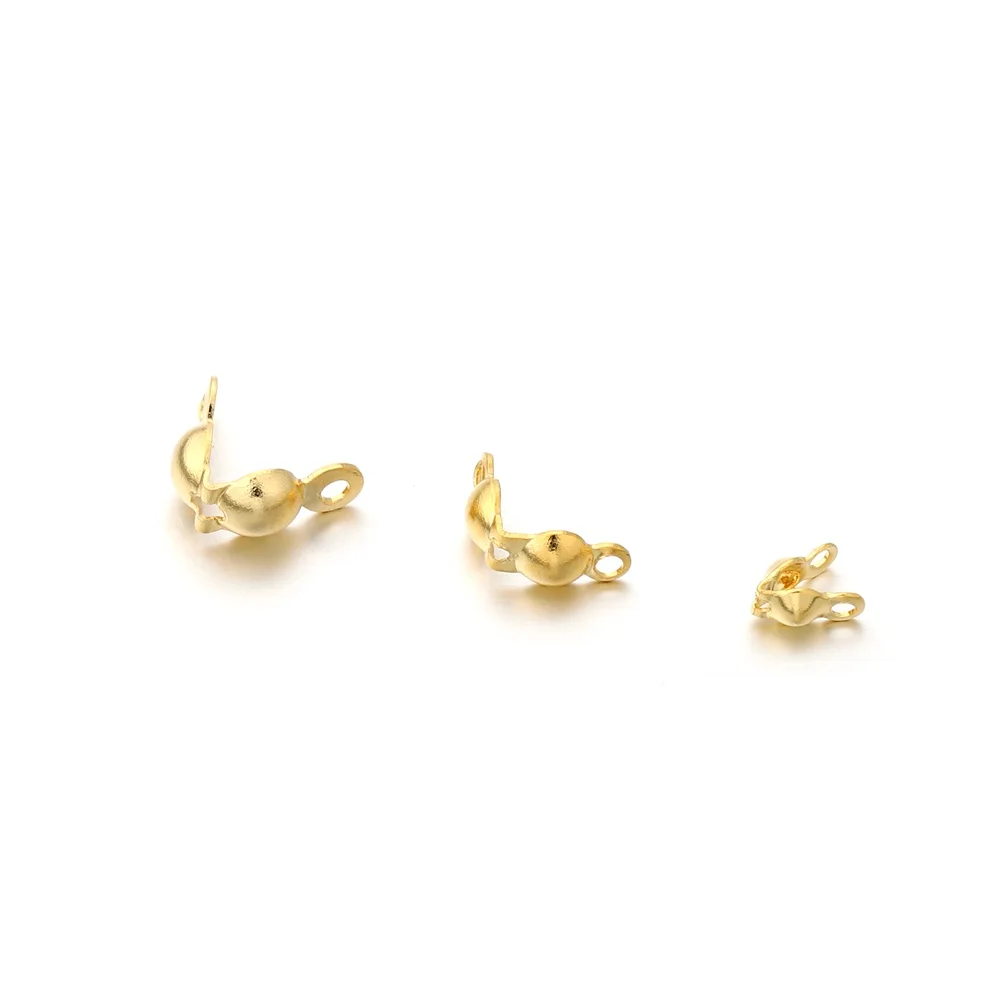 100pcs/lot Stainless Steel Connector Clasp Gold Ball Chain Calotte End Crimps Beads Connector For DIY Jewelry Making Supplies