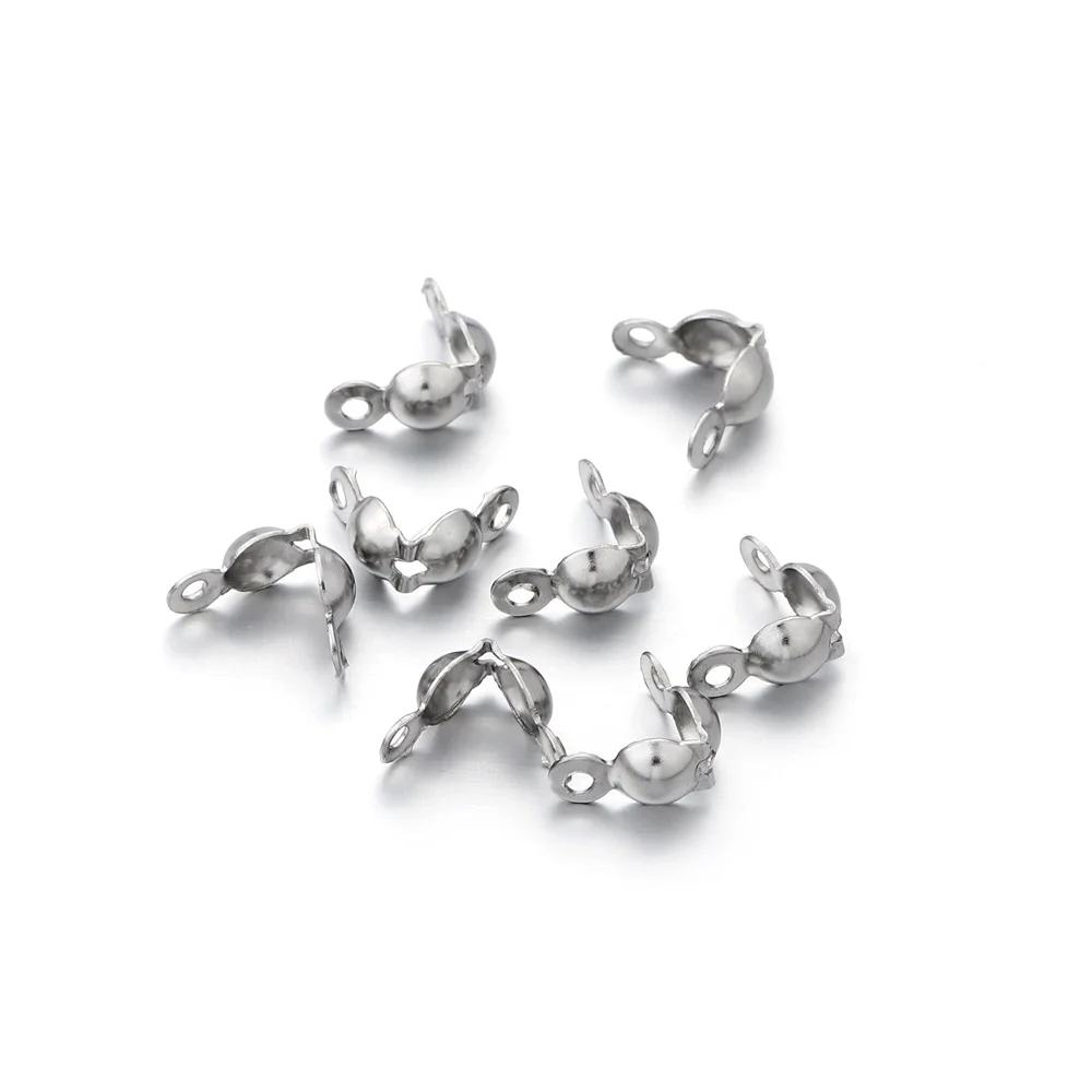 100pcs/lot Stainless Steel Connector Clasp Gold Ball Chain Calotte End Crimps Beads Connector For DIY Jewelry Making Supplies