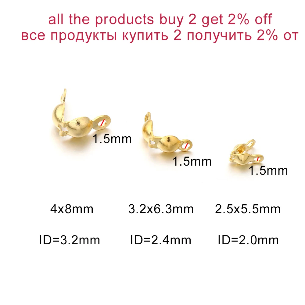 100pcs/lot Stainless Steel Connector Clasp Gold Ball Chain Calotte End Crimps Beads Connector For DIY Jewelry Making Supplies
