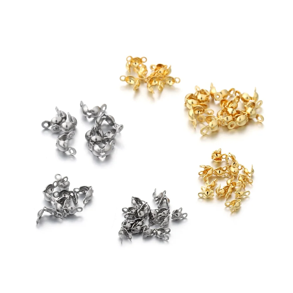 100pcs/lot Stainless Steel Connector Clasp Gold Ball Chain Calotte End Crimps Beads Connector For DIY Jewelry Making Supplies