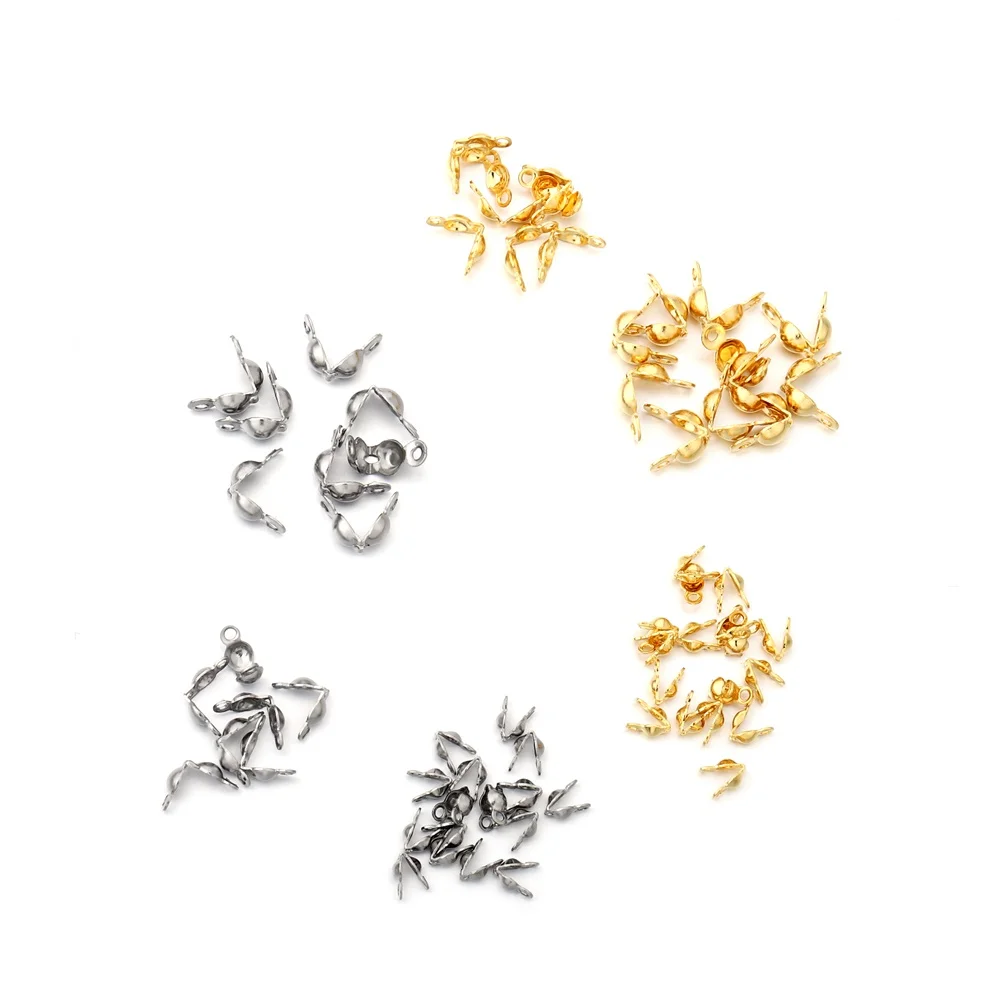 100pcs/lot Stainless Steel Connector Clasp Gold Ball Chain Calotte End Crimps Beads Connector For DIY Jewelry Making Supplies