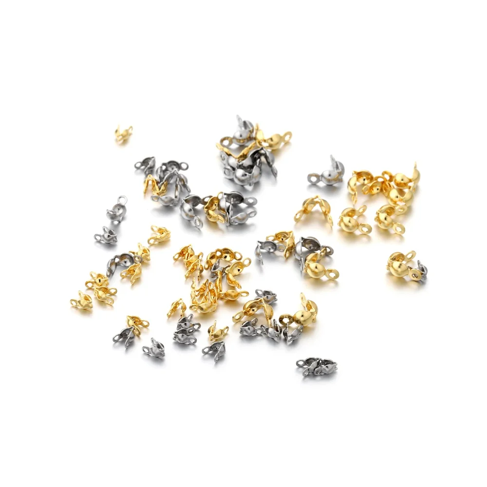 100pcs/lot Stainless Steel Connector Clasp Gold Ball Chain Calotte End Crimps Beads Connector For DIY Jewelry Making Supplies
