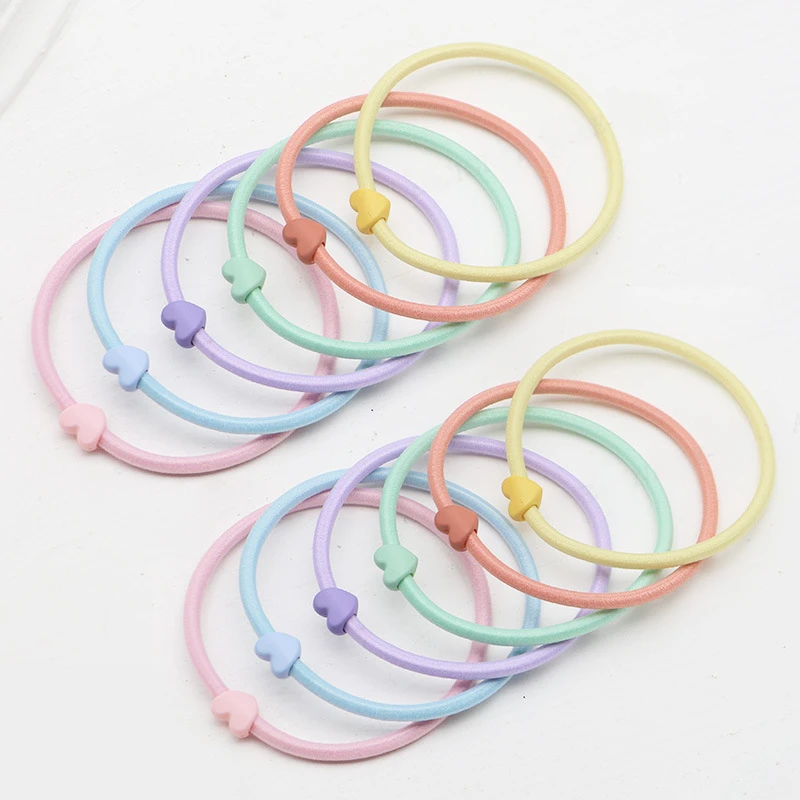 10PC Korean Colorful Heart Star Elasticity Hair Ties Scrunchies for Women Girls Ponytail Holder Hair Rings Rope Accessories