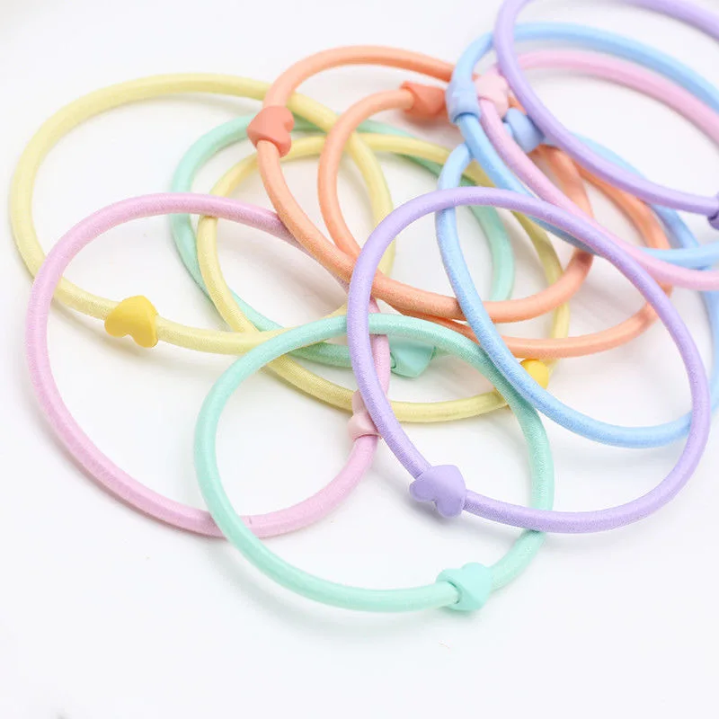 10PC Korean Colorful Heart Star Elasticity Hair Ties Scrunchies for Women Girls Ponytail Holder Hair Rings Rope Accessories