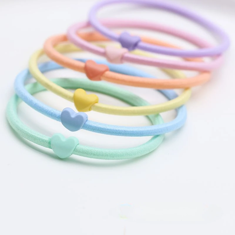 10PC Korean Colorful Heart Star Elasticity Hair Ties Scrunchies for Women Girls Ponytail Holder Hair Rings Rope Accessories