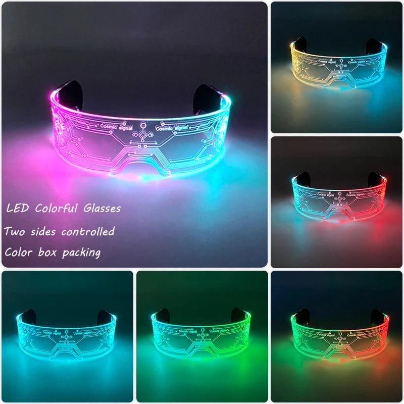 Fashion Luminous Decorative Glasses Neon Light Decoration LED Sunglasses For Nightclub DJ Dance Music Rave Costume Night