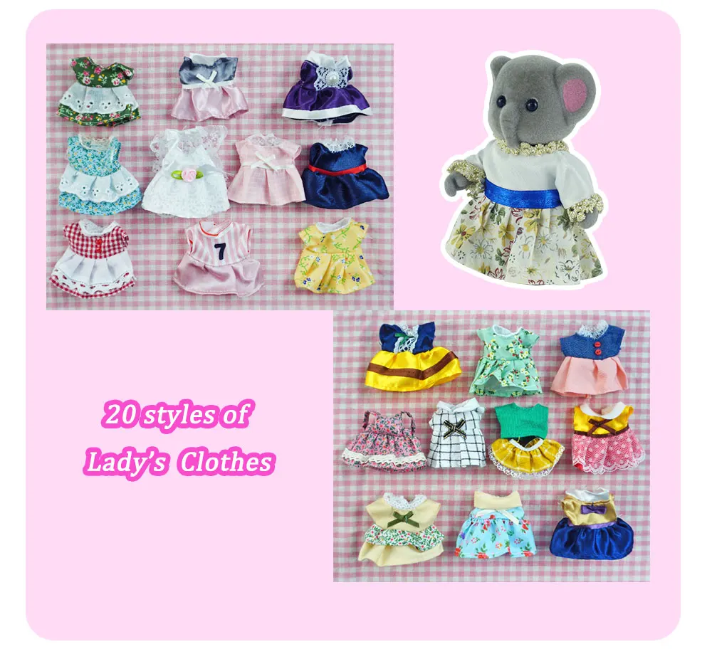 Dress Dollhouse Accessories 1:12 Forest Animal Family Clothes Fashion Daily Wear Casual Outfits Vest Shirt Skirt Pants for Doll