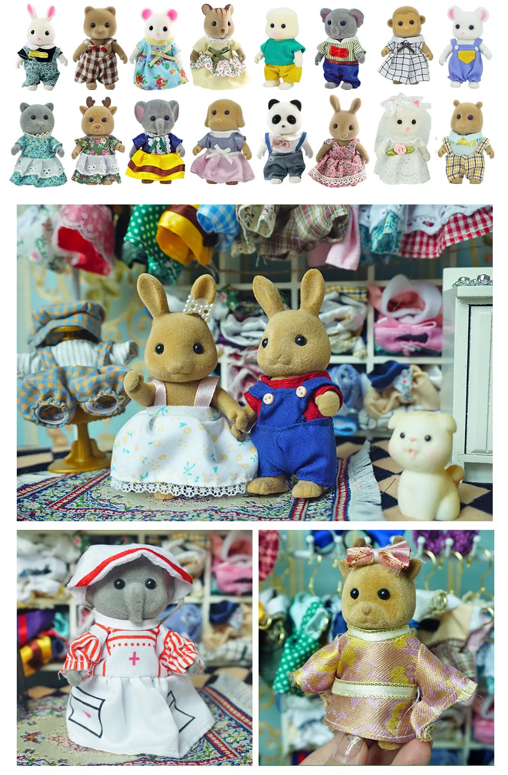 Dress Dollhouse Accessories 1:12 Forest Animal Family Clothes Fashion Daily Wear Casual Outfits Vest Shirt Skirt Pants for Doll
