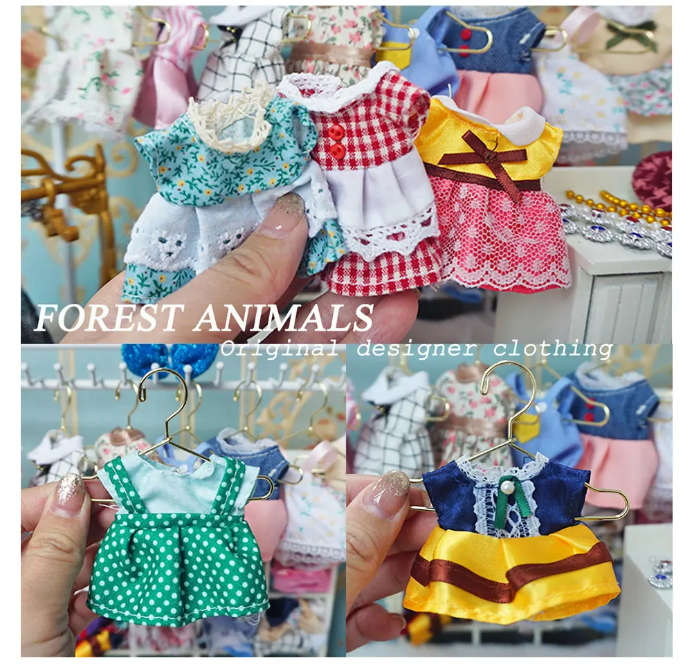 Dress Dollhouse Accessories 1:12 Forest Animal Family Clothes Fashion Daily Wear Casual Outfits Vest Shirt Skirt Pants for Doll