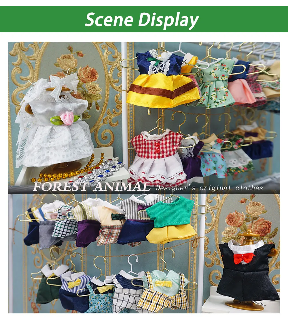 Dress Dollhouse Accessories 1:12 Forest Animal Family Clothes Fashion Daily Wear Casual Outfits Vest Shirt Skirt Pants for Doll