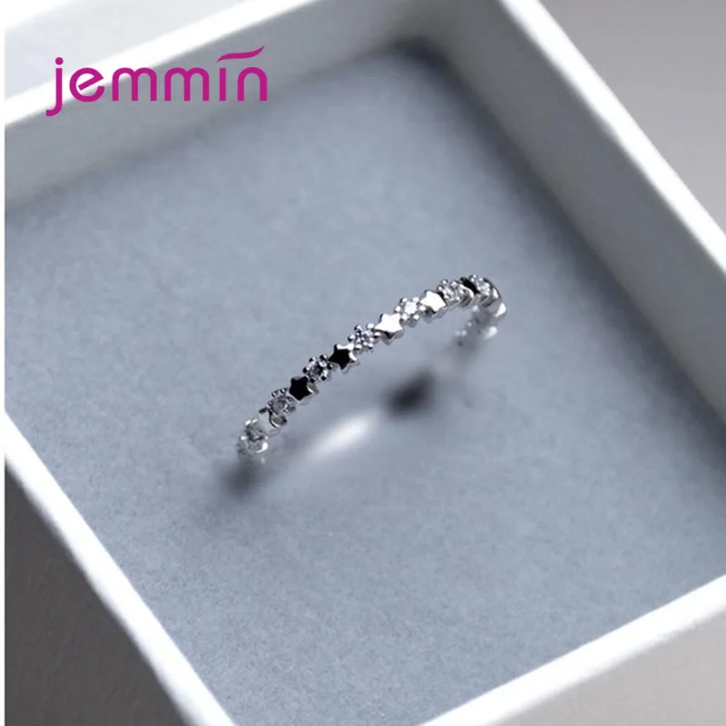 Luxury Original 925 Sterling Silver Stars Finger Ring Authentic Stackable Real Clear CZ Jewelry For Women Wedding Gift