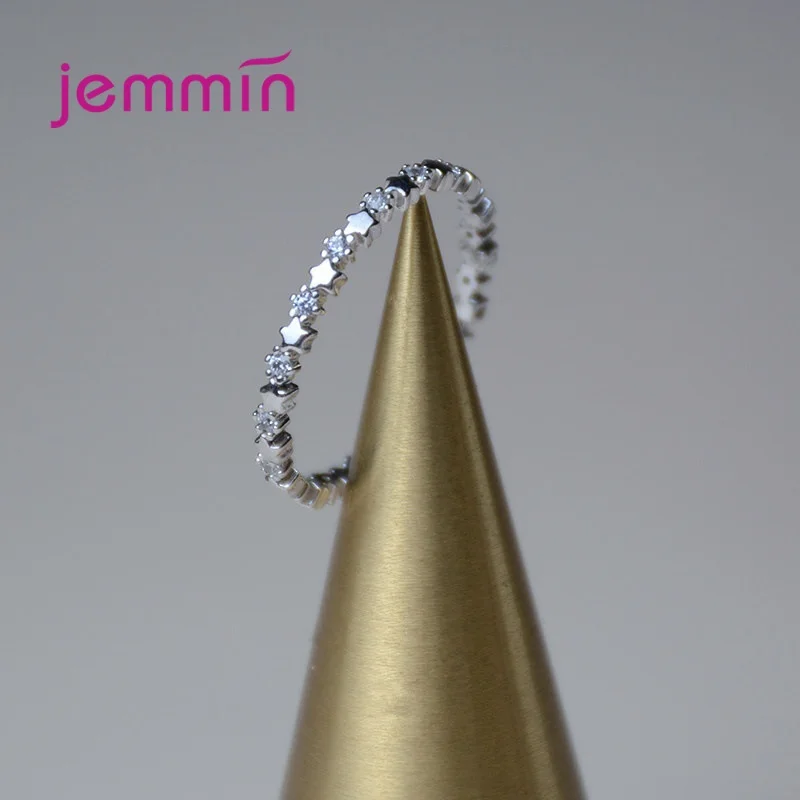 Luxury Original 925 Sterling Silver Stars Finger Ring Authentic Stackable Real Clear CZ Jewelry For Women Wedding Gift