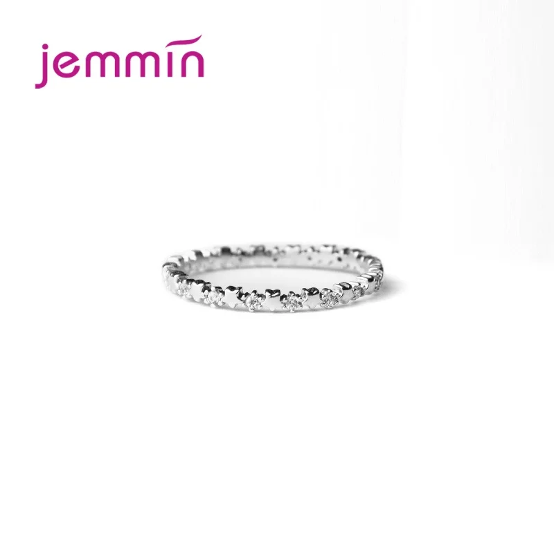 Luxury Original 925 Sterling Silver Stars Finger Ring Authentic Stackable Real Clear CZ Jewelry For Women Wedding Gift