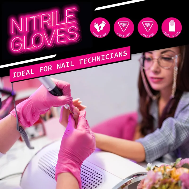 20/50/100PCS Pink Nitrile Disposable Gloves Latex Free Household Cleaning Gloves for Food Pre Tattoo Beauty Esthetician