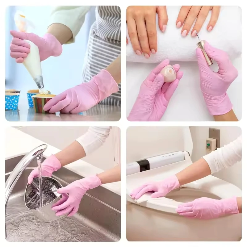20/50/100PCS Pink Nitrile Disposable Gloves Latex Free Household Cleaning Gloves for Food Pre Tattoo Beauty Esthetician
