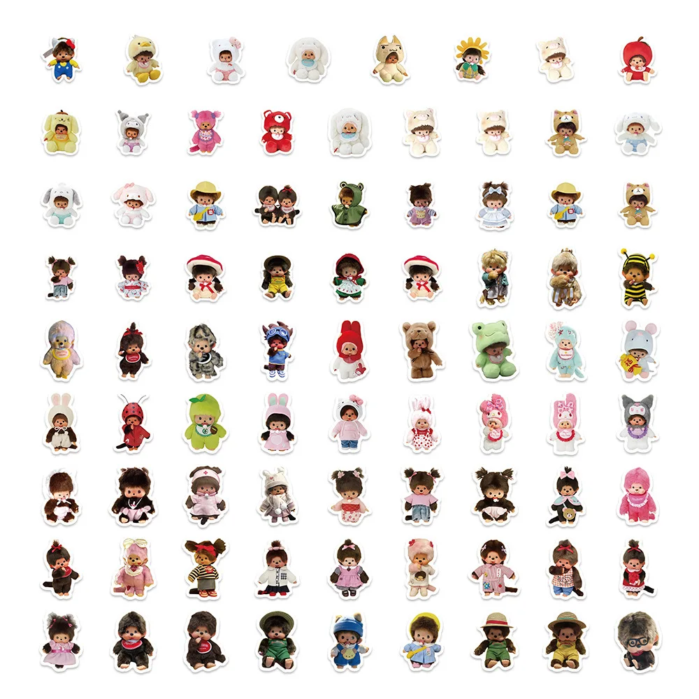 80PCS Monchhichi Graffiti Stickers Kids Kawaii Waterproof Paster Sticker for Phone Computer Notebook Stationery DIY Toys Secret