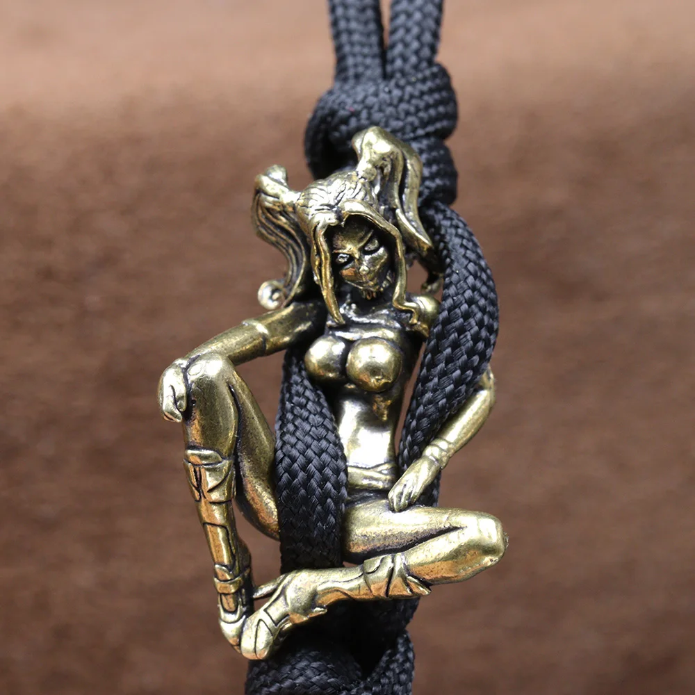 Beauty Girl Brass Knife Beads EDC Outdoor DIY Paracord Handmade Woven Lanyard Pendants Umbrella Rope Bracelet Charms Accessories
