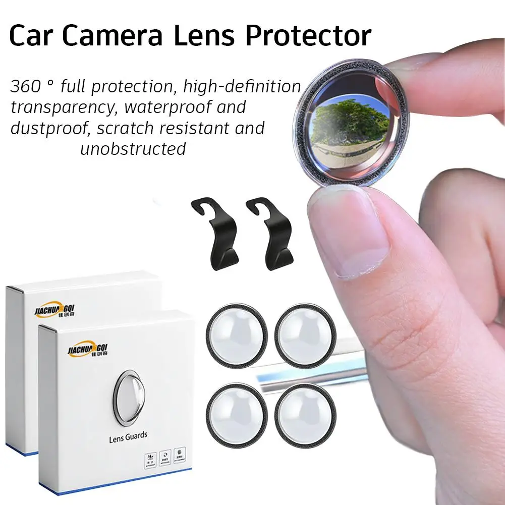 4pcs Car Camera Protective Cover With 2pcs Car Hooks Front Bumper Camera Anti-Scratch Shield Lens Guard PC Protective Cover Kits
