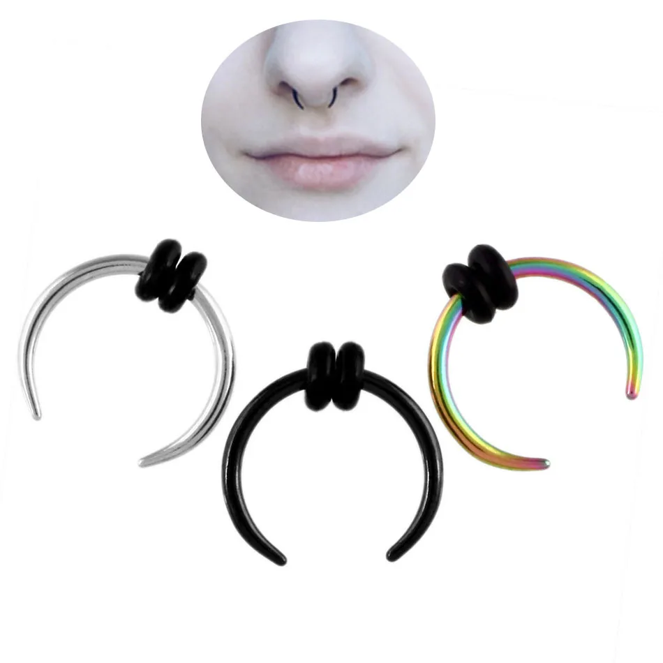 1 Piece Surgical Steel OX Horn Vintage Nose Septum Hoop Rings Ear Septum Clicker Horseshoe Nose Ear Taper Piercing Body Jewelry