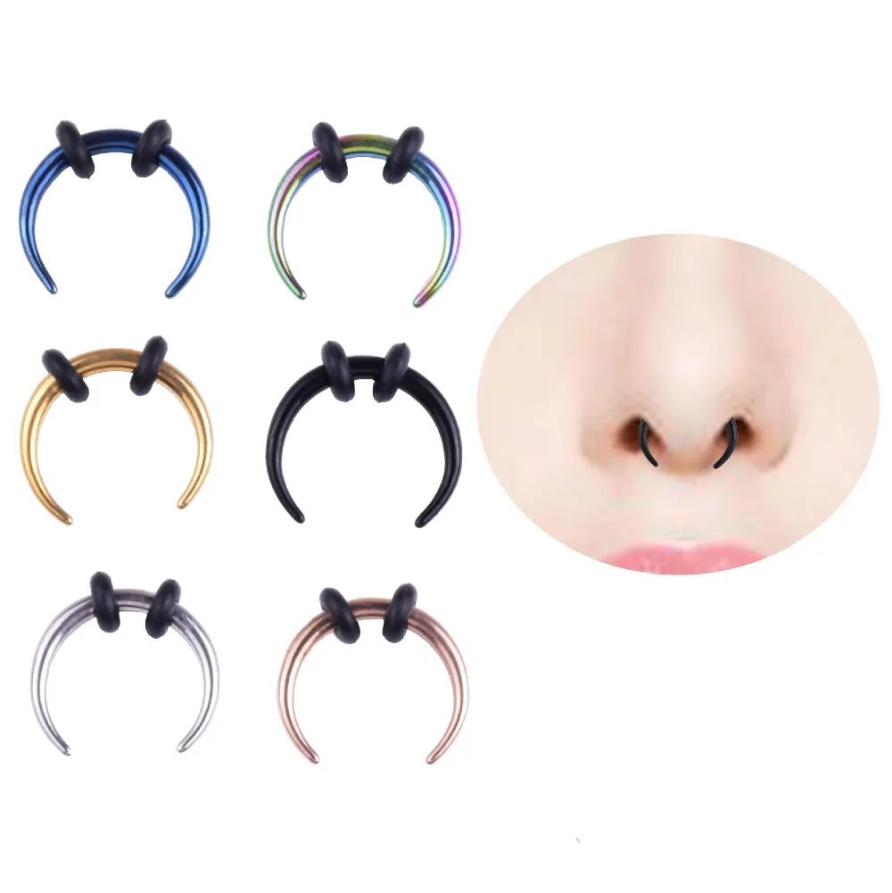 1 Piece Surgical Steel OX Horn Vintage Nose Septum Hoop Rings Ear Septum Clicker Horseshoe Nose Ear Taper Piercing Body Jewelry