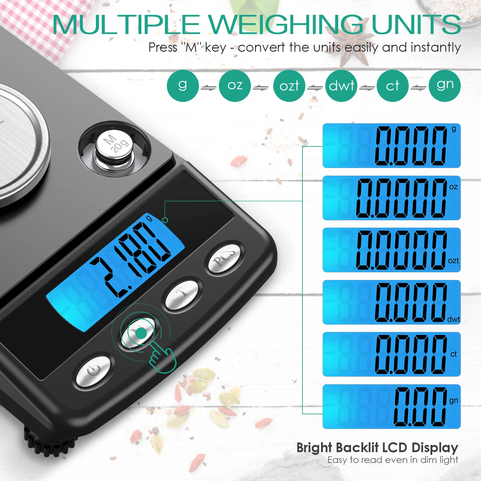0.001g Precision Digital Jewelry Scale 20g USB Powered Electronic Weighing Scale LCD Mini Lab Balance 0.001g Electronic Scales