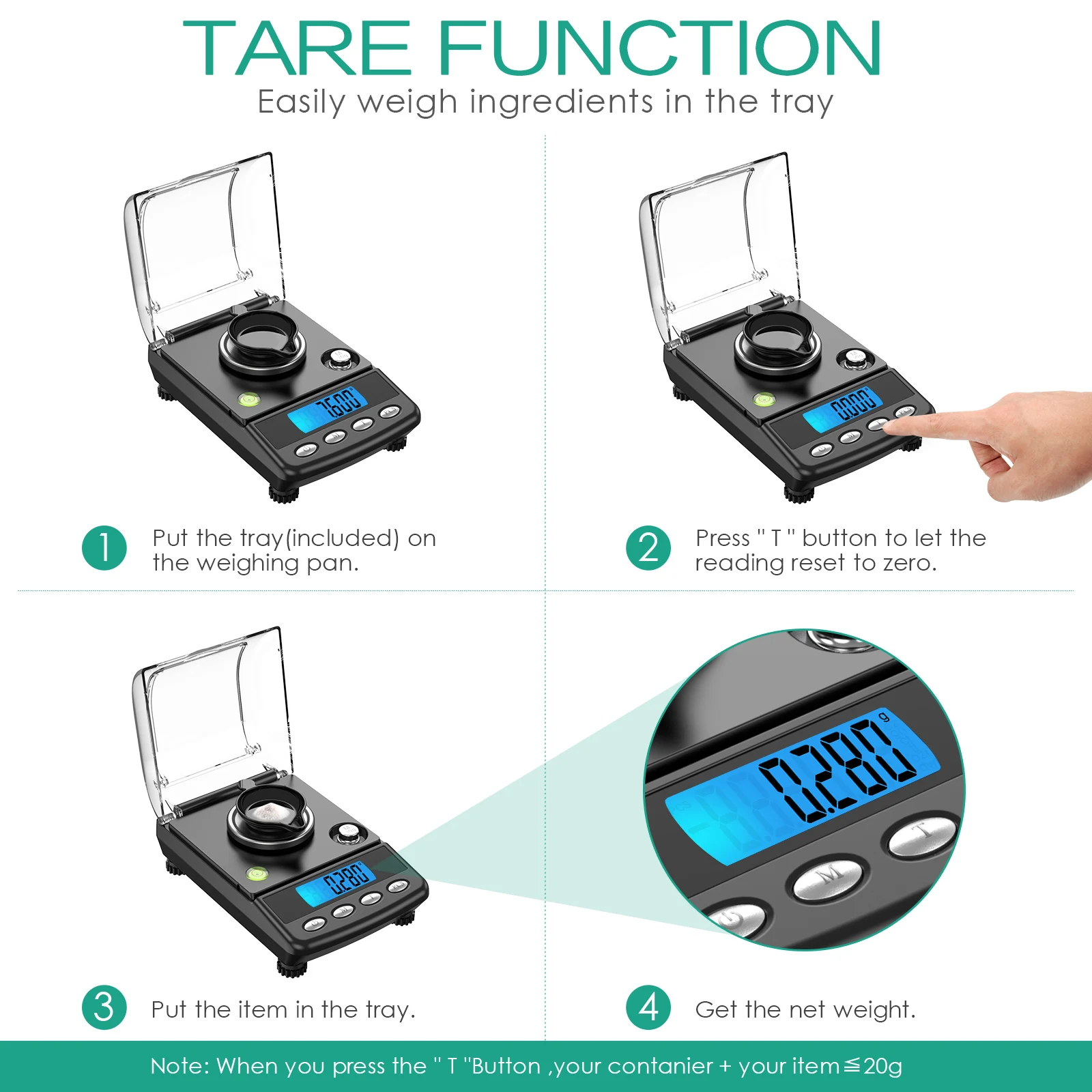 0.001g Precision Digital Jewelry Scale 20g USB Powered Electronic Weighing Scale LCD Mini Lab Balance 0.001g Electronic Scales