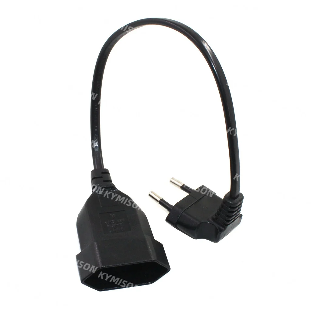 Europea 90 Degree Male Plug To Female Socket Power Extension Cable For PC Computer PDU 0.3m/0.6m/1.8m EU 2Prong Bend Angled Cord