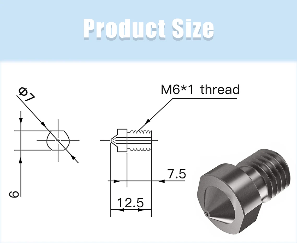 V6 Nozzle Hardened Steel 0.2/0.4/0.6/0.8/1mm 1.75mm Filament M6 3D Printer Nozzle For Ender 3 Hotend Titan Extruder Prusa I3 MK3