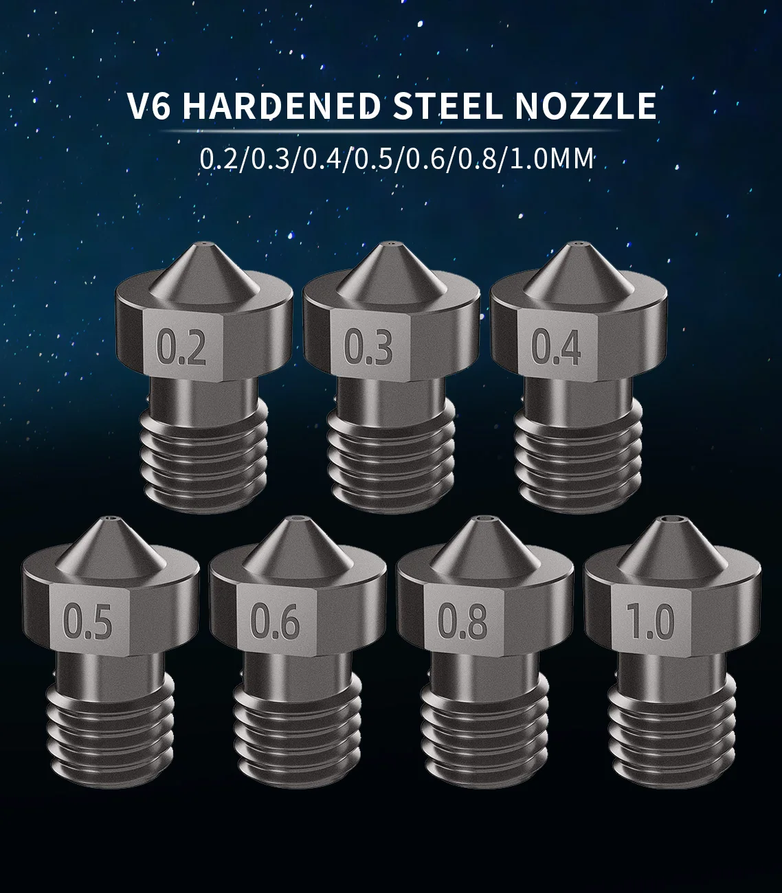 V6 Nozzle Hardened Steel 0.2/0.4/0.6/0.8/1mm 1.75mm Filament M6 3D Printer Nozzle For Ender 3 Hotend Titan Extruder Prusa I3 MK3