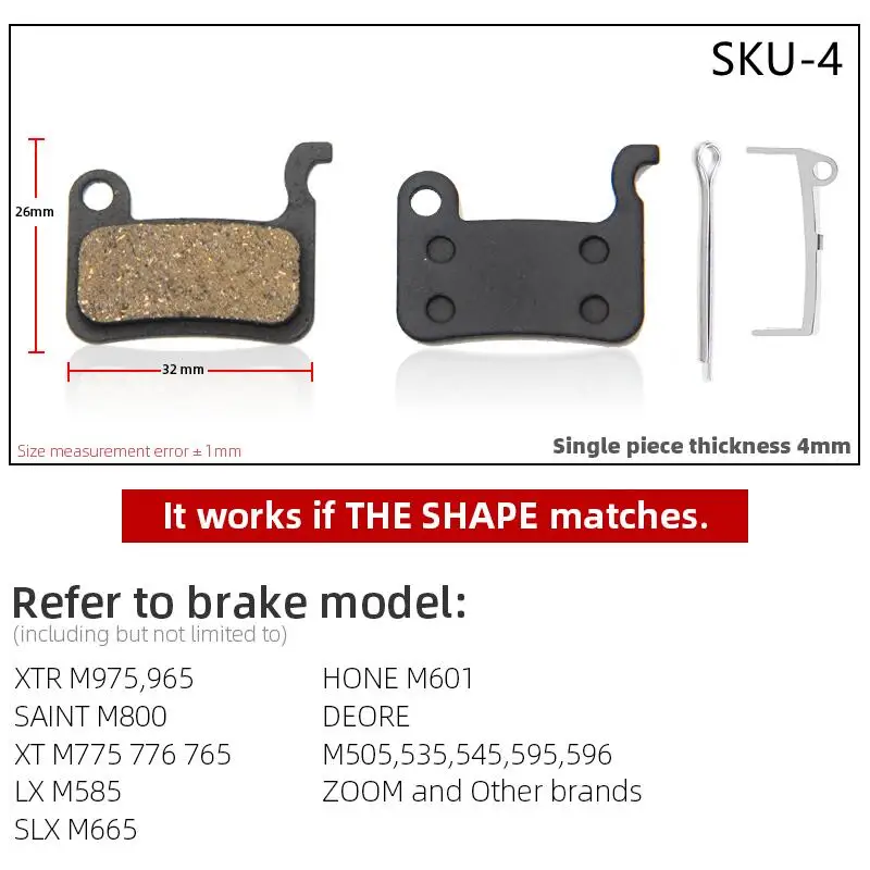 1 Pair of Mountain Bike Hydraulic Disc Resin Brake Pads, Suitable For Shimano SRAM AVI Hayes Magura Parts