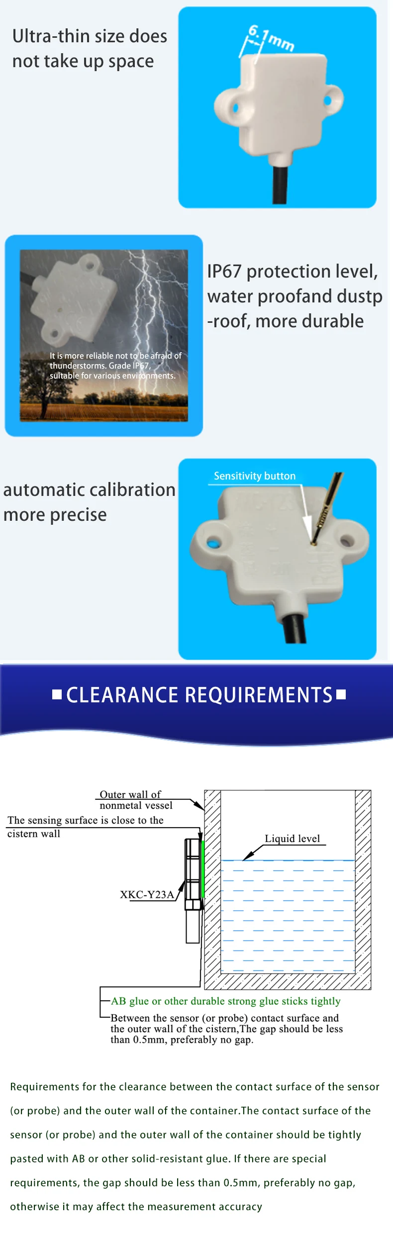Water Level Detector Capacitor Liquid Level Sensor Switch Induction Non-contact Liquid Level Detection