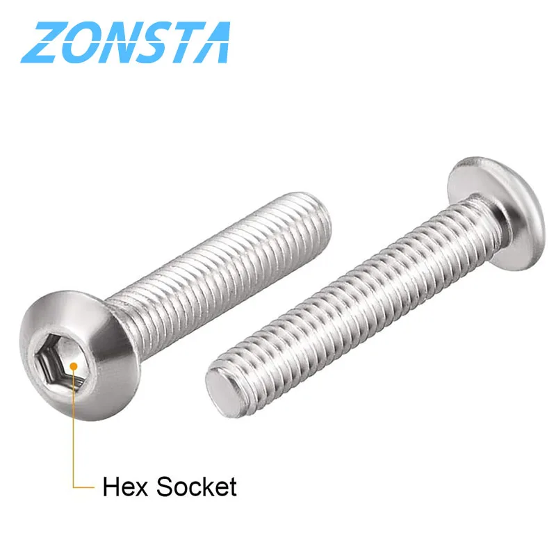 Allen Key Head Screw M2 M2.5 M3 M4 M5 M6 304 Stainless Steel Button Hex Socket Pan Head Round Machine Furniture Bolt ISO7380 DIY