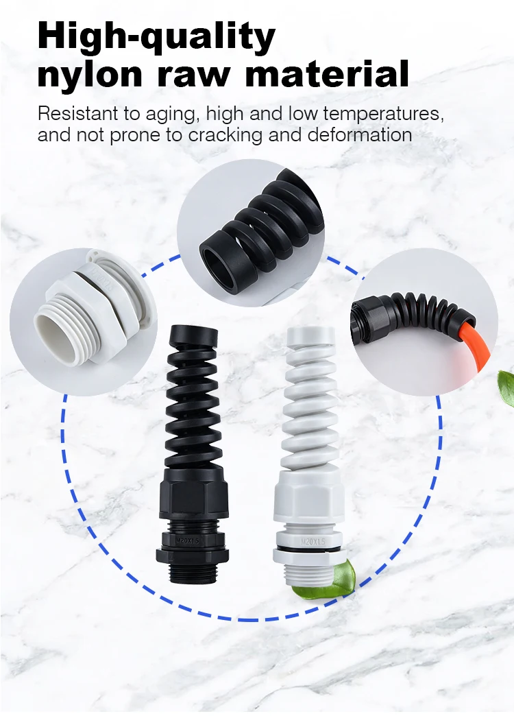 5PCS Waterproof Cable Gland PG7 Plastic Anti-Bending Joint M12 Nylon PA66 Torsion-proof Glands PG9/11/13.5/16/19/21 Connector