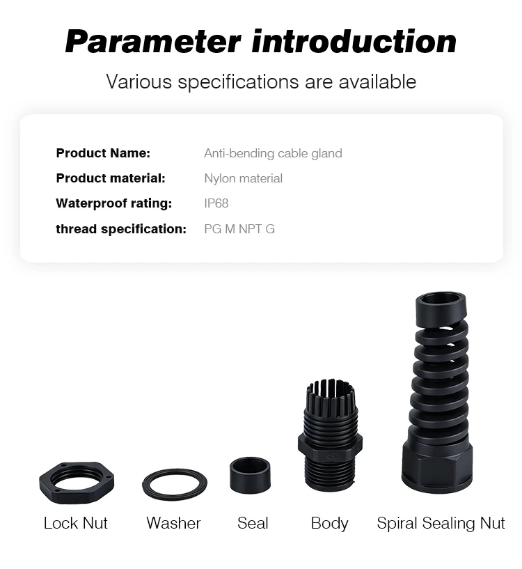 5PCS Waterproof Cable Gland PG7 Plastic Anti-Bending Joint M12 Nylon PA66 Torsion-proof Glands PG9/11/13.5/16/19/21 Connector