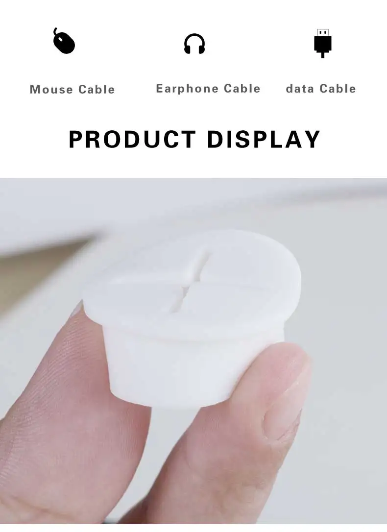 Desk Cord Grommet, Flexible Silicone Cable Hole Cover, Wire Organizer, Cable Pass Through, Round Gasket White
