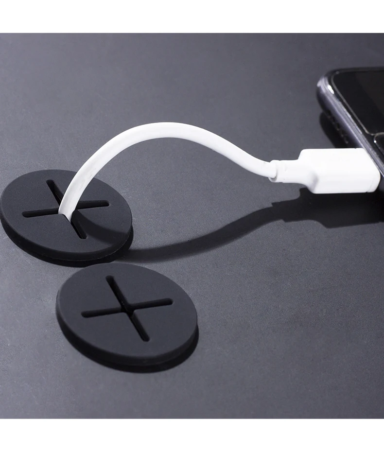 Desk Cord Grommet, Flexible Silicone Cable Hole Cover, Wire Organizer, Cable Pass Through, Round Gasket White