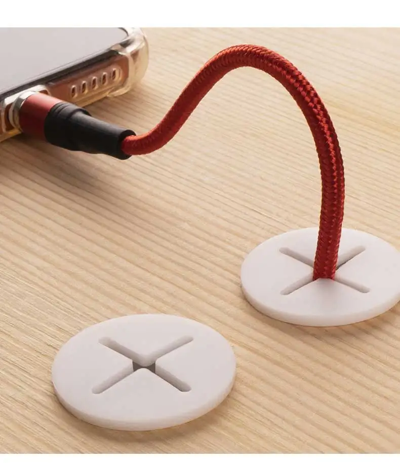 Desk Cord Grommet, Flexible Silicone Cable Hole Cover, Wire Organizer, Cable Pass Through, Round Gasket White