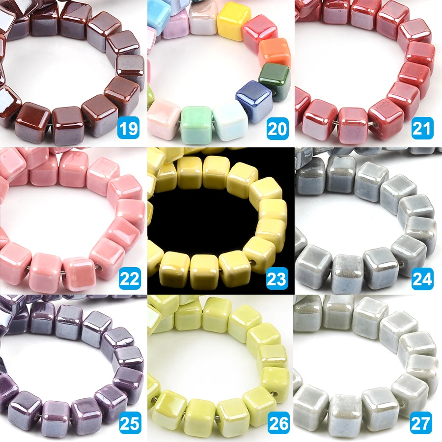 Fashion Colors 6mm/8mm/10mm Square Beads Ceramic Beads DIY 2.0mm Hole Beads Handmade Porcelain Beads For Jewelry Making