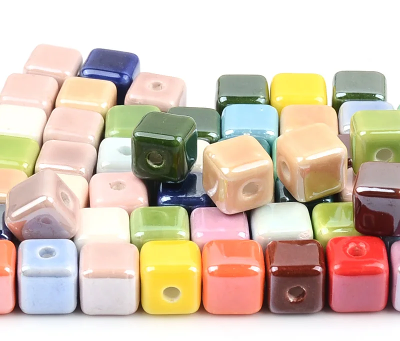 Fashion Colors 6mm/8mm/10mm Square Beads Ceramic Beads DIY 2.0mm Hole Beads Handmade Porcelain Beads For Jewelry Making