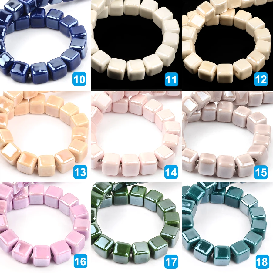 Fashion Colors 6mm/8mm/10mm Square Beads Ceramic Beads DIY 2.0mm Hole Beads Handmade Porcelain Beads For Jewelry Making
