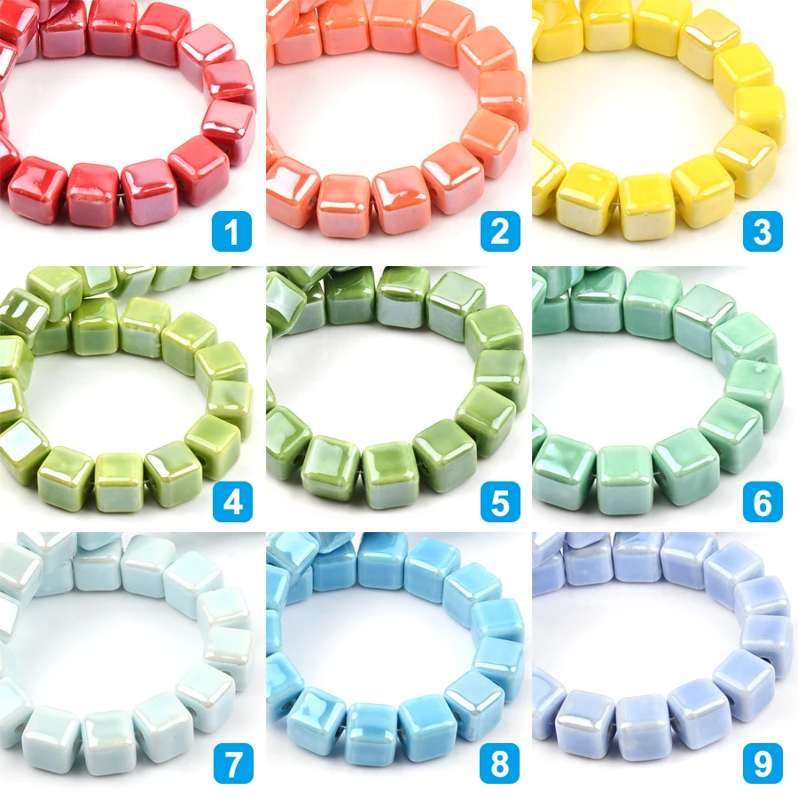 Fashion Colors 6mm/8mm/10mm Square Beads Ceramic Beads DIY 2.0mm Hole Beads Handmade Porcelain Beads For Jewelry Making