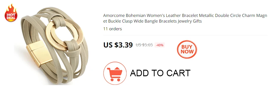 Amorcome Multilayer Metal Beads Charm Leather Bracelets for Women Trendy Design Double Wrap Bracelets & Bangles Jewelry