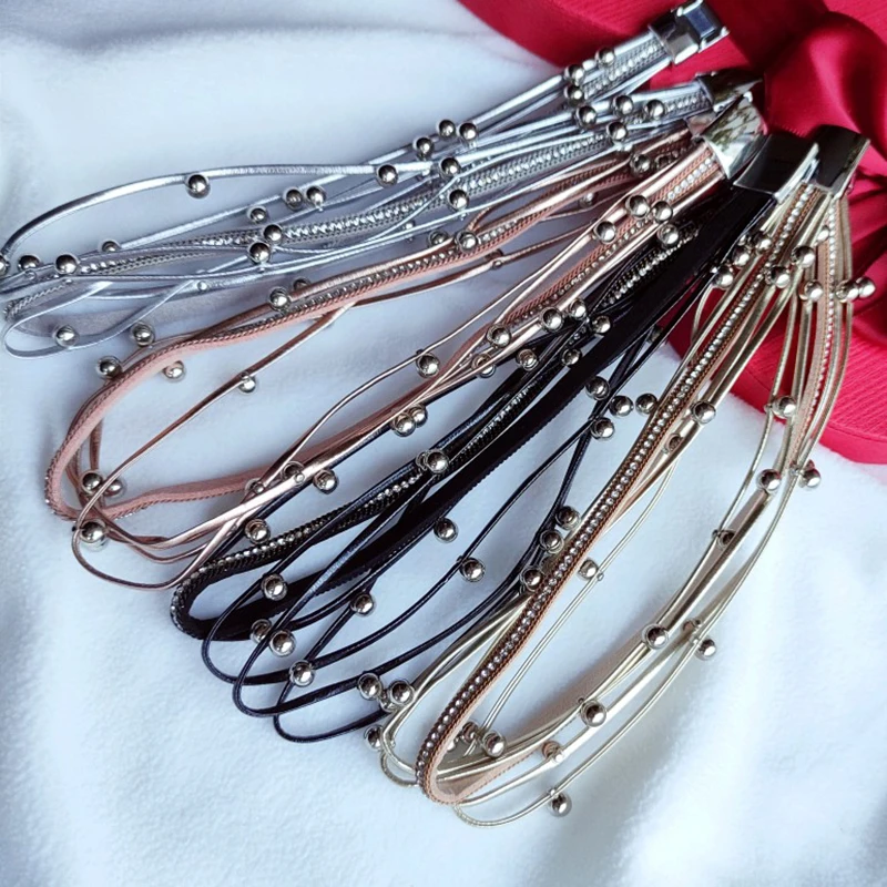 Amorcome Multilayer Metal Beads Charm Leather Bracelets for Women Trendy Design Double Wrap Bracelets & Bangles Jewelry