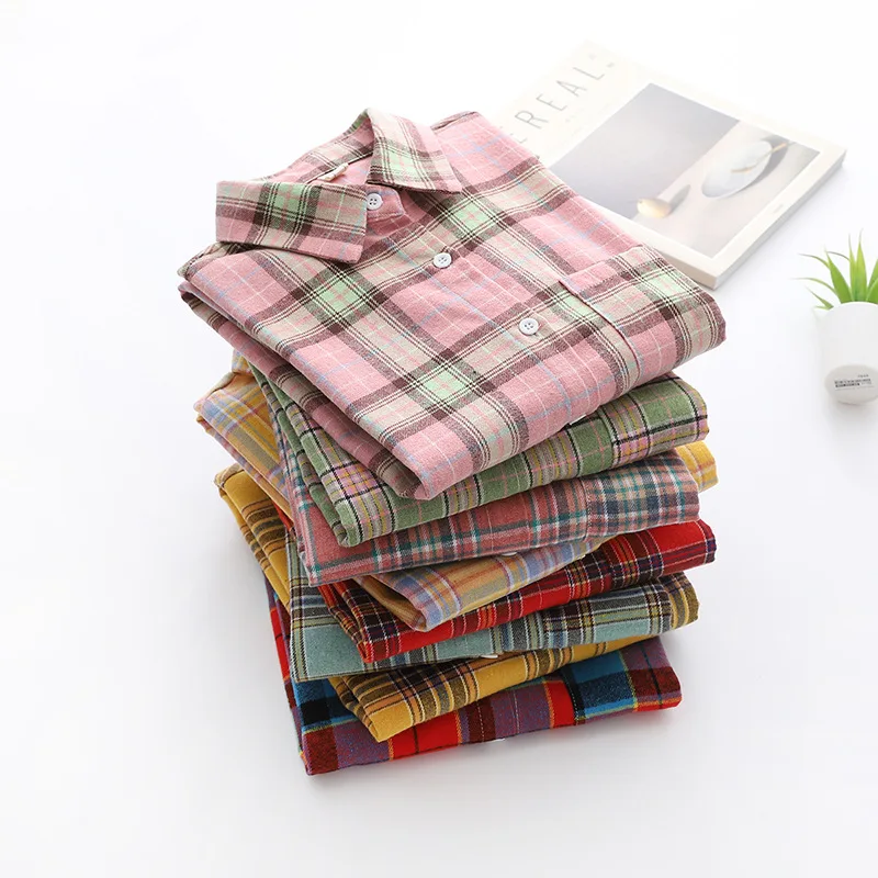 Brand Women's Flannel Plaid Shirts 2026 New Ladies Tops Exquisite Designer Style Loose Blouses Casual Cotton Long Sleeve Blouse