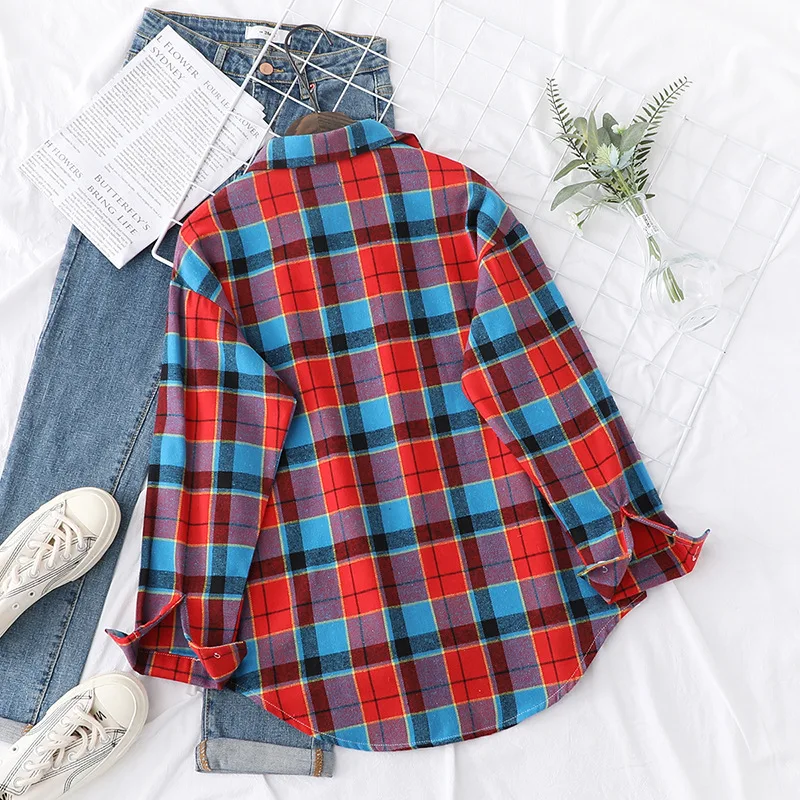 Brand Women's Flannel Plaid Shirts 2026 New Ladies Tops Exquisite Designer Style Loose Blouses Casual Cotton Long Sleeve Blouse