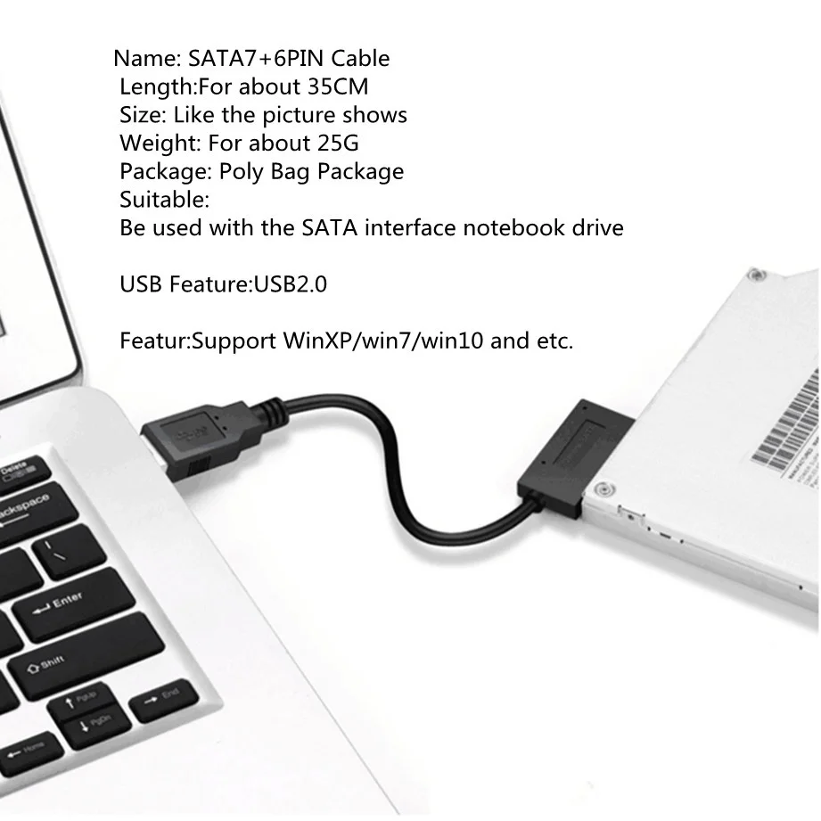 Grwibeou USB 2.0 to Mini Sata II 7+6 13Pin Adapter Converter Cable For Laptop CD/DVD ROM Slimline Drive Converter HDD Caddy