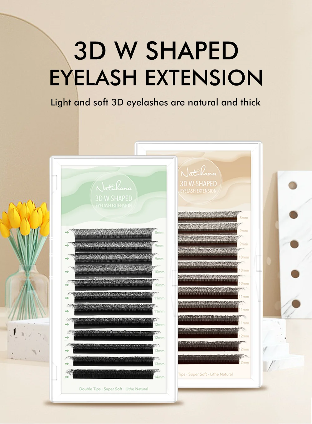 NATUHANA 3D 4D 5D W-Shape Eyelash Extension C D L LU(M) Curl Colorful Lashes High Quality Clover W Brown Shape Eyelash