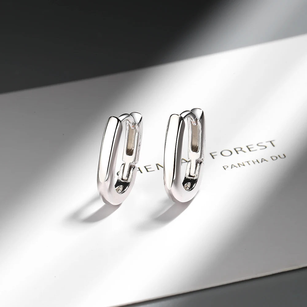 New 925 Sterling Silver Earrings, Simple And Bright U-Shaped Silver Plated With 18g Gold, Luxurious Jewelry Gift For Girls